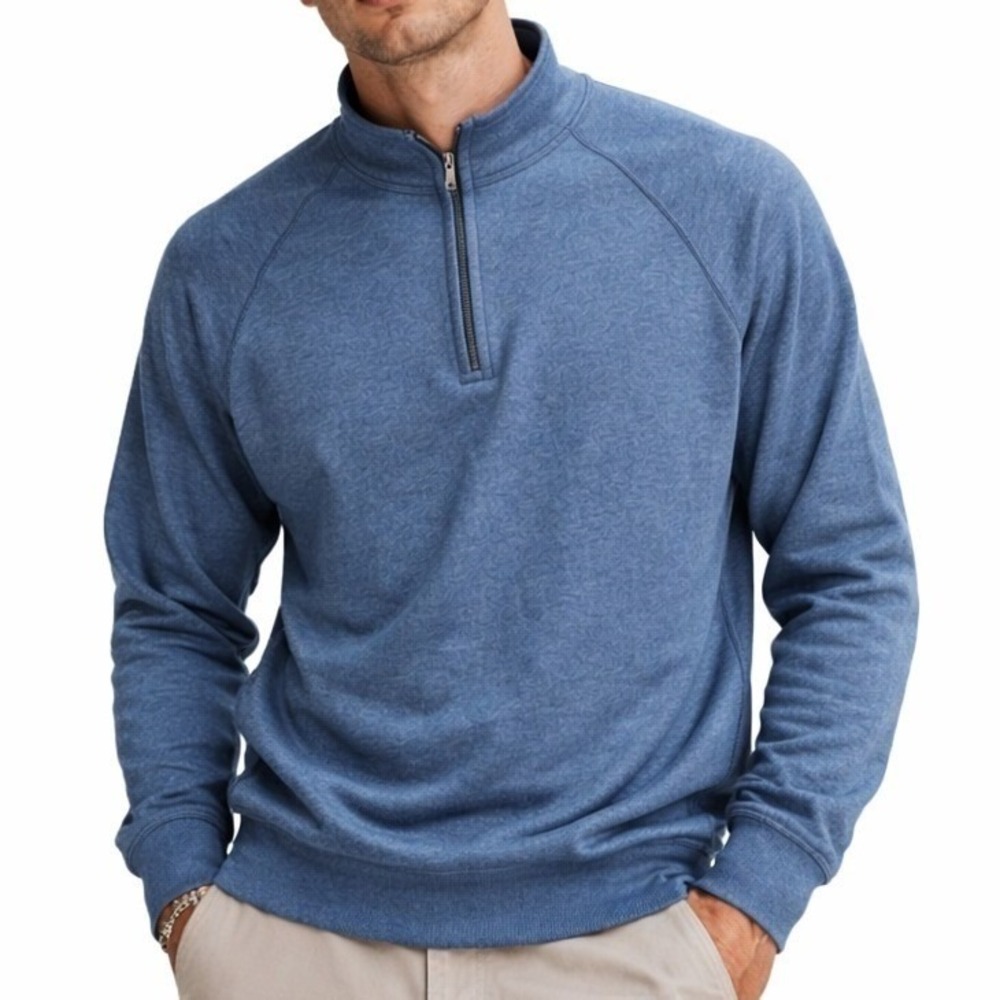 Tommy Bahama Mens Reversible Quarter Zip Pullover Blue Heathered Sweater L